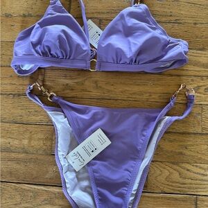 Cupshe Purple Bikini Set with Gold Ties